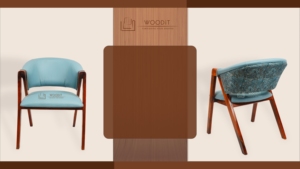 Nouveau fauteuil de salon contemporain en bois massif avec dossier incurvé de style baril et coussin d'assise en cuir souple bleu ciel - Product Image 3