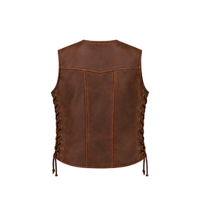 Chaleco de Cuero PU Marrón de Primera Calidad para Hombre, Estilo Motero con Cuello en V y Cordones, con Bolsillos con Cremallera, Otoño 2026 - Product Image 4
