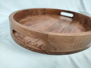 Plateau de service en bois d'acacia naturel avec poignées pour table basse petit déjeuner pour cuisine ottomane chambre à coucher - Product Image 3