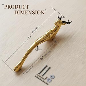 Manija de Puerta de Latón con Forma de Ciervo Dorado, Diseño Contemporáneo para Hotel, Villa, Salón de Banquetes - Product Image 5