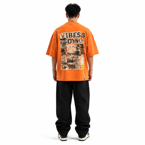 T-shirt oversize orange à épaules tombantes avec logo RB imprimé, style streetwear, manches courtes, jersey de coton, t-shirt tendance pour homme - Product Image 2