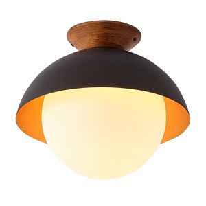 Plafonnier semi-encastré de 13.5 pouces à 1 lumière Globe en verre opale en bois Dôme en feuille d'or Hauteur de 11.4 pouces Feuille d'or/Couleur blanche - Product Image 1