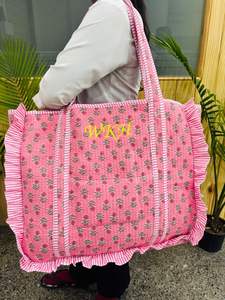 High Quality Cotton Frill-Embroidery Tote Bag Shoulder Bags Quilted Bag For Women Bag Carry Bag Handmade Totes - Product Image 2