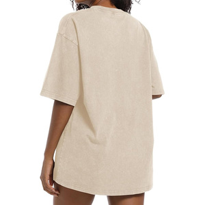 T-shirt beige surdimensionné à manches courtes 100 % coton col rond en jersey uni pour homme coupe longue décontractée couleur unie - Product Image 2