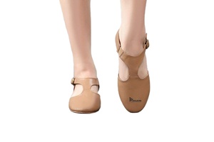 Chaussures de danse personnalisées en cuir à talon bas avec bride à boucle et bout fermé, confortables pour la pratique de la danse de salon, pour femmes, vente en gros - Product Image 3