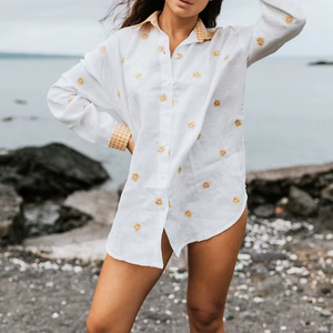 Chemise hawaïenne à manches longues pour femme grande taille, broderie, coupe ample, sur mesure, en microfibre extensible, design du fabricant - Product Image 5