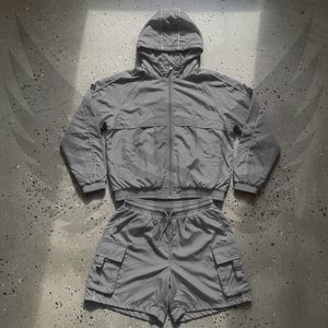 Nylon Windbreaker Set Suit Nylon Tracksuit <b>Button</b> up Jacket and Windbreaker Short Set Boxy Fit <b>Shirt</b> with Shorts Men - Product Image 3