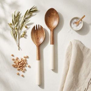 Trending Eco-Friendly Wood and White Resin <b>Salad</b> Server Set Kitchen Serving Fork & Spoon Tableware for Restaurant Wholesale - Product Image 6