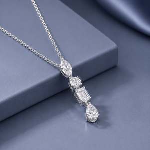 14K White Gold Multi Shape Lab Grown Diamond Drop <b>Pendant</b> for Women Marquise Round <b>Emerald</b> Pear Cut 4 Stone 2.16g - Product Image 5