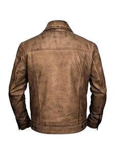 <b>Mens</b> Distressed Trucker Vintage Leather <b>Jacket</b> - Product Image 2