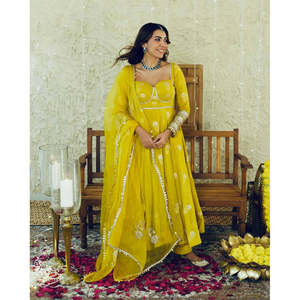 ชุดราตรีนักออกแบบ anarkali กับ dupatta สำหรับงานปาร์ตี้-รวมชุดและด้านล่าง - Product Image 3