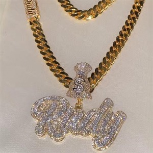 KRISHNAM JEWELS Pendentif personnalisé lettre BAL, Moissanite sertie, Argent sterling plaqué or, Collier unisexe Hip Hop pour homme - Product Image 6