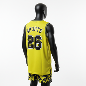 Maillot de basket-ball pour homme, respirant, en polyester, avec empiècements en mesh, logo personnalisé par transfert thermique, débardeur 100% coton, coupe ample, imprimé. - Product Image 5
