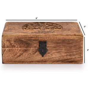 Boîte à bijoux sculptée à la main en bois de manguier Arbre de Vie, coffre de rangement décoratif vintage pour souvenirs, organisateur pour cadeau, vente en gros - Product Image 1