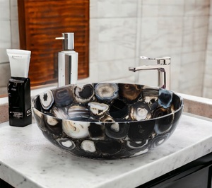 อ่างล้างหน้าทรงกลมหินอาเกตสีดำสุดหรู อ่างล้างมือหินธรรมชาติสำหรับห้องน้ำ งานแฮนด์เมด ดีไซน์เนอร์ - Product Image 1