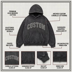Sudadera Unisex Personalizada con Diseño de Llama Bordado con Pedrería, Estilo Urbano, Negra, de Algodón, con Cierre Frontal, Lavado Ácido, Vintage - Product Image 2