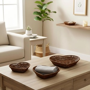 Plateau de service en rotin à motif cœur, parfait pour les hôtels, les resorts, l'usage domestique et la présentation des repas matinaux, fabriqué à la main en Inde - Product Image 3