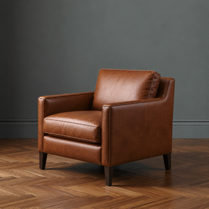 Fauteuil d'appoint en cuir véritable de style moderne du milieu du siècle, canapé une place pour salon, chambre à coucher, hôtel, usage extérieur - Product Image 1