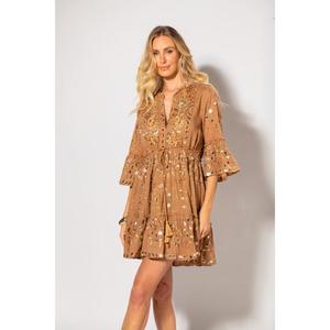 Robe midi bohème écologique en viscose pour femme, col en V, manches 3/4, coupe évasée, robe de plage pour femme - Product Image 1