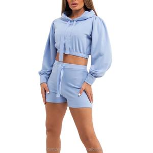 Ensemble de survêtement court à capuche pour femme, nouveau style avec poche zippée et poignets décoratifs, tenue d'hiver - Meilleur prix de vente en gros 2026 - Product Image 2