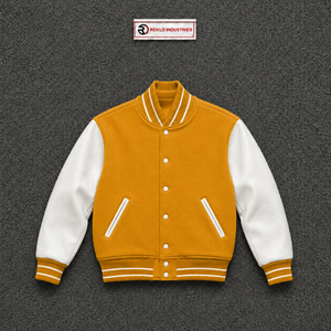 <b>Men's</b> Yellow Varsity <b>Jacket</b> With <b>White</b> Sleeves Preppy Style Turn-down Collar Regular Fit Polyester Cotton Material Autumn Wear - Product Image 5