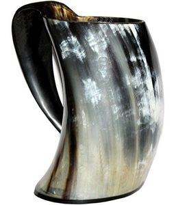 Taza clásica vintage de cuerno de búfalo Wild Horn con asa, forma natural, taza para cerveza, para fiestas, juego de tazas. - Product Image 2