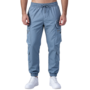 Men's Light Blue <b>Cargo</b> <b>Pants</b> <b>Elastic</b> <b>Waist</b> Multiple Pockets Casual Breathable Oxford Fabric Jogger Style Spring Wear - Product Image 1