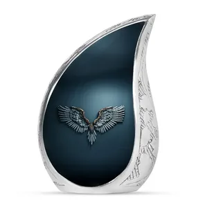 Vintage <b>Aluminum</b> Tear Drop Memorial Urn Funeral Ash <b>Container</b> Crafted With Refined Artistic Matte Surface Texture - Product Image 3