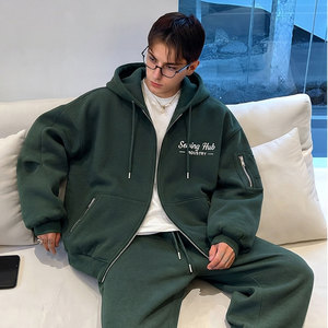 Sweat à capuche entièrement zippé sur mesure 100 % coton, uni, pour loisirs, 450 GSM, épaules tombantes, poignets côtelés confortables, ourlet inférieur - Product Image 1