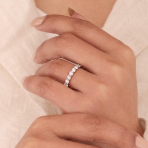 Moissanite 925 Sterling Silver Vintage Channel Set IGI Certified Eternity Band <b>Ring</b> | Full <b>Circle</b> Sparkle Minimal Luxury Jewelry - Product Image 3