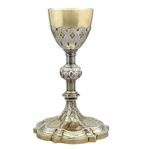 ถ้วยศักดิ์สิทธิ์ทรงสวยงาม สีทองเหลืองเงิน สามารถปรับแต่งด้วยลายสลักได้ ถ้วยศักดิ์สิทธิ์ทำด้วยมือจากทองเหลืองคุณภาพสูง อุปกรณ์สำหรับโบสถ์ - Product Image 1