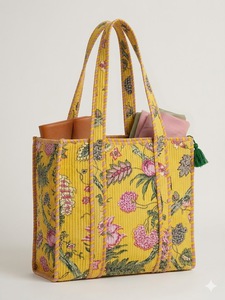 Vintage Floral Quilted Cotton Tote <b>Bag</b> Handmade Block Print Shoulder <b>Bag</b>. - Product Image 3