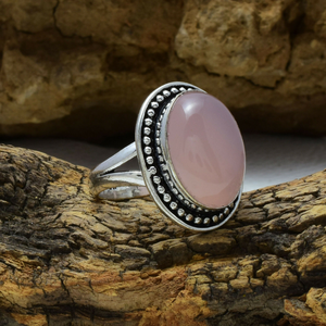 Bague en argent sterling 925 avec quartz rose, sertissage clos, pierre précieuse naturelle, forme ovale, cadeau d'anniversaire de mariage pour elle - Product Image 2