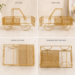 Plateau décoratif en fil métallique plaqué or en forme de voiture, design géométrique moderne, pièce unique avec fonction poignée - Product Image 4
