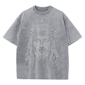T-shirt Premium Oversize à Strass avec Motif Transfert Cristal, Haute Qualité, Effet Délavé Vintage, Respirant - Product Image 6