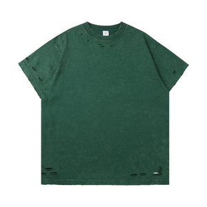 เสื้อยืดแขนสั้นผู้ชายสไตล์ลำลอง OEM ผ้าฝ้าย 100% ล้างสีแบบแอซิดวอช พิมพ์ลายโลโก้ตามสั่ง งานดิสเทรส ผ้าหนา สตรีทแวร์ มีสินค้าในสต็อก - Product Image 2