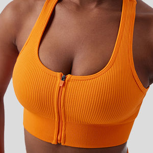 Soutien-gorge de sport simple à dos nageur et fermeture éclair pour femme grande taille, col en U, séchage rapide, respirant, avec logo personnalisé sur le devant, pour la gym, le fitness et l'entraînement - Product Image 2