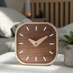 Reloj de Mesa de Madera de Nogal Negro de Estilo Nórdico Simple, Creativo para Dormitorio, Mesita de Noche, Escritorio y Mesa - Product Image 4