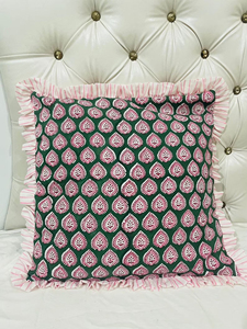 Handmade Bohemian Cotton Pillow Covers Luxury Indian Block <b>Print</b> Frill <b>Cushion</b> Cover Floral Throw Raffle Customizable Floral - Product Image 4