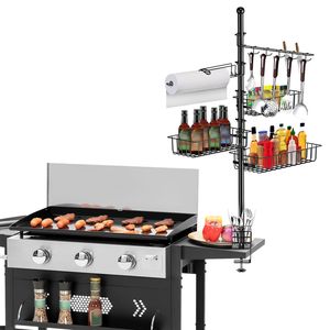Porta Utensili Verticale per Griglia con Gancio per Rotolo di Carta, Cestelli e Supporto per Accessori BBQ - Product Image 1