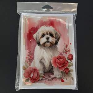 Lhasa Apso Whimsical Valentine Roses A7 Size 5x7 Blank <b>Note</b> <b>Cards</b> Pack of 8 with Envelopes <b>Greeting</b> <b>Cards</b> - Product Image 3