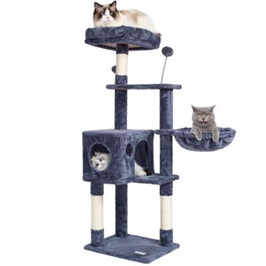 45.2\" Indoor <b>Cat</b> <b>Tree</b> Tower with Sisal <b>Scratching</b> Post Hammock Top Perch Jumping Platforms Large Condo for <b>Cats</b> - Product Image 1
