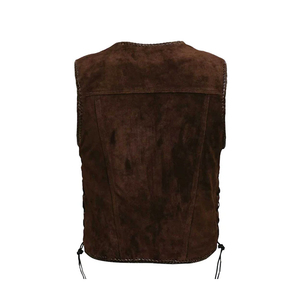Gilet en cuir marron pour homme, col en V, fermeture éclair, décontracté, respirant, pour l'hiver, grande taille, coupe classique - Product Image 2
