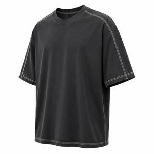 Camiseta Casual Negra Oversize de Cuello Redondo y Manga Corta para Hombre, con Estampado y Logotipo Frontal Personalizado, Tejido de 220g, MOQ Bajo - Product Image 3