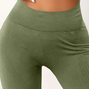 Seamless Yoga Two Piece <b>Set</b> High Waist Ribbed Leggings Full Length Long Sleeve Crop Top Solid <b>Green</b> Activewear <b>Gym</b> Wear - Product Image 5