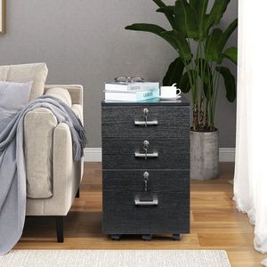 FCH Three Drawers Wooden Filing Cabinet with Black Wood Grain Density Board Elegant Office Organization Solution - Product Image 1