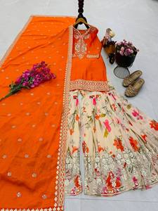 LD CREATION - Salwar Kameez de Diseño en Crepé de Seda Bordado, Moderno, Elástico, Reversible, Antiarrugas, con Protección Solar, en Organza - Product Image 4