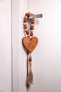 Décoration murale en perles de bois et pompons, style bohème, macramé fait main, décoration murale de style farmhouse pour salon, chambre, maison - Product Image 2