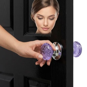 Blue Ceramic Round <b>Door</b> Knob Handle for Cabinet Drawer <b>Bathroom</b> Bedroom Living Room-Durable Mortice <b>Lock</b> Design - Product Image 2