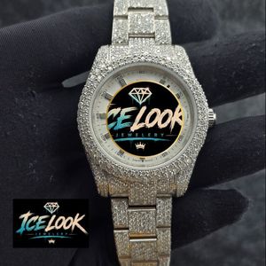 ICE LOOK JEWELERY นาฬิกาข้อมือสแตนเลสสตีลสุดหรู 40 มม. หน้าปัดทรงกลม ควอตซ์ อนาล็อก แฟชั่นสำหรับทุกเพศ หน้าปัดแซฟไฟร์ สายขนาด 20 มม. พร้อมฟังก์ชั่นวันที่และตัวล็อคแบบพับ - Product Image 1